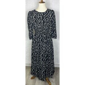 Hayden Los Angeles Dress Polka Dot Smocked Waist Black White Size Medium NEW